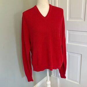 Vintage The Fox Collection 1970s Red V-Neck Sweater Waffle 100% Cotton Large